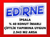 edirne ipsala da % 40 konut imarlı çiftlik yapımına uygun yol su elektriği altyapısı olan 2.943 m2 kıymetli arsa