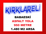 kırklareli babaeski de sulak yeşillik böklgede ana asfalt yola 950 metre mesafede 1.480 m2 ekilebilir arsa